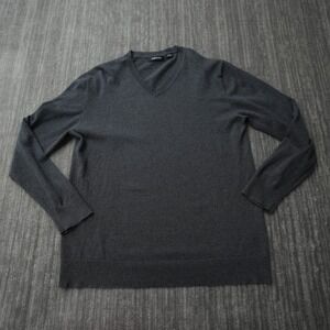Claiborne Sweater Men V Neck‎ Cashmere Cotton Gray Long Sleeve Solid Large